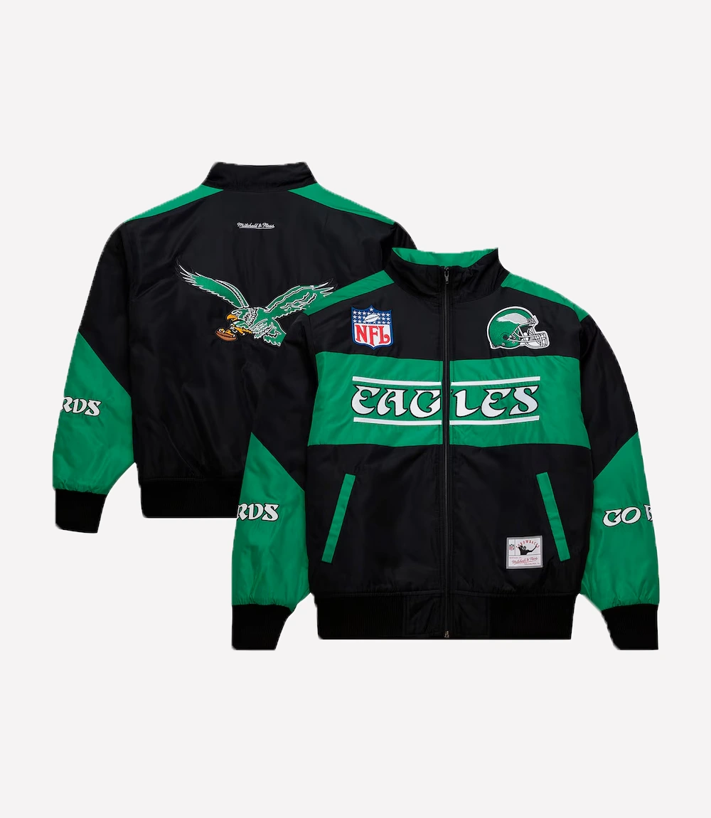 Mitchell and Ness Philadelphia Eagles Speedway Nylon Black Jacket Mitchell and Ness Eagles Speedway Nylon Jacket
