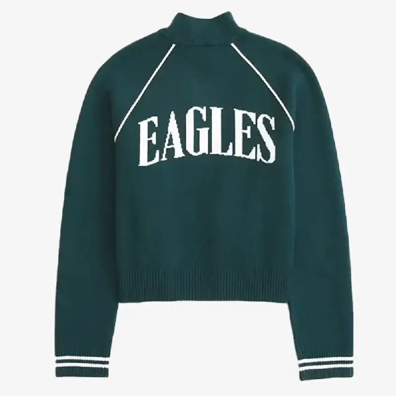 Philadelphia Eagles Mockneck Zipper Green Cardigan Philadelphia Eagles Mockneck Green Cardigan