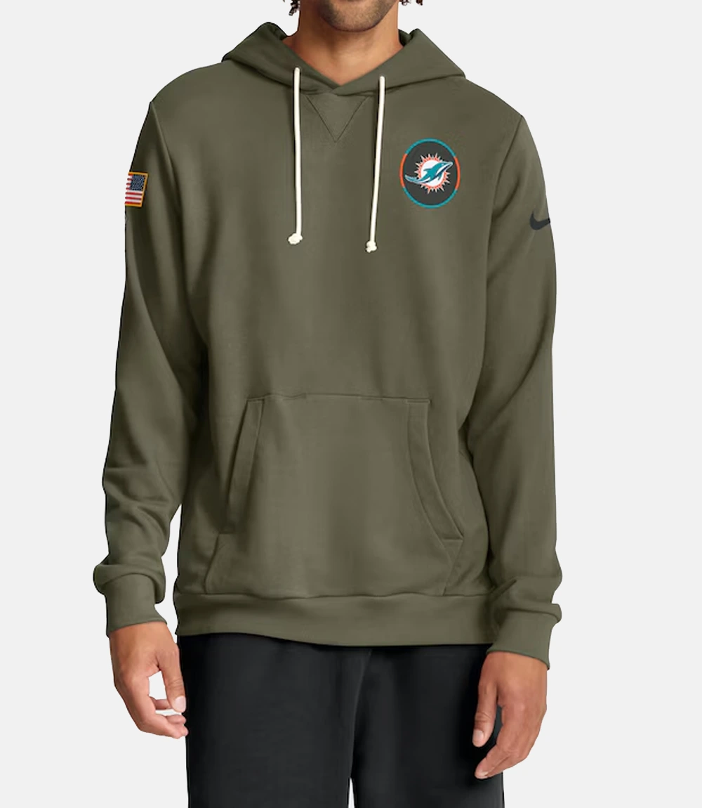 Salute to Service Nike 2025 Miami Dolphins Olive Hoodie Nike 2025 Salute to Service Miami Dolphins Olive Hoodie