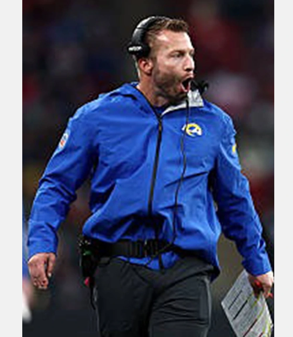 LA Rams 2025 Coach Sean McVay Blue Jacket for Sale Los Angeles Rams 2025 Coach Sean McVay Blue Rain Jacket