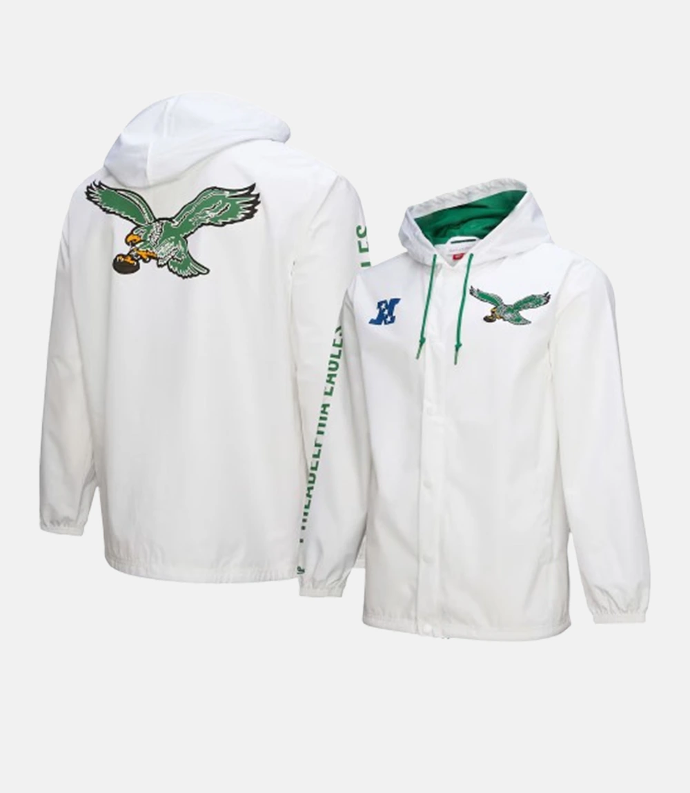 Mitchell & Ness White Philadelphia Eagles Coaches Jacket Mitchell & Ness White Philadelphia Eagles Vintage Logo Coaches Hoodie