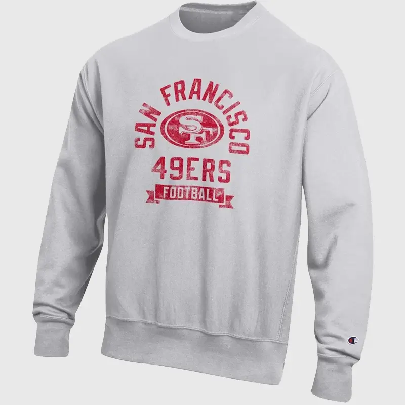 Unisex San Francisco 49ers Champion Heather Gray Reverse Weave Sweatshirt Unisex San Francisco 49ers Champion Heather Gray Reverse Weave Fleece Pullover Sweatshirt
