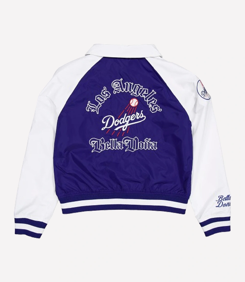 Women's Bella Dona x Los Angeles Dodgers Raglan Satin Blue Jacket Women's Bella Dona x Los Angeles Dodgers Raglan Jacket Blue and white