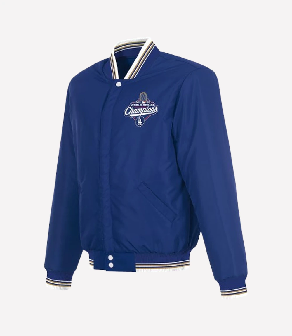 Los Angeles Dodgers JH Design 2025 World Series Champions Reversible Jacket Los Angeles Dodgers 2025 World Series Reversible Varsity Jacket Blue