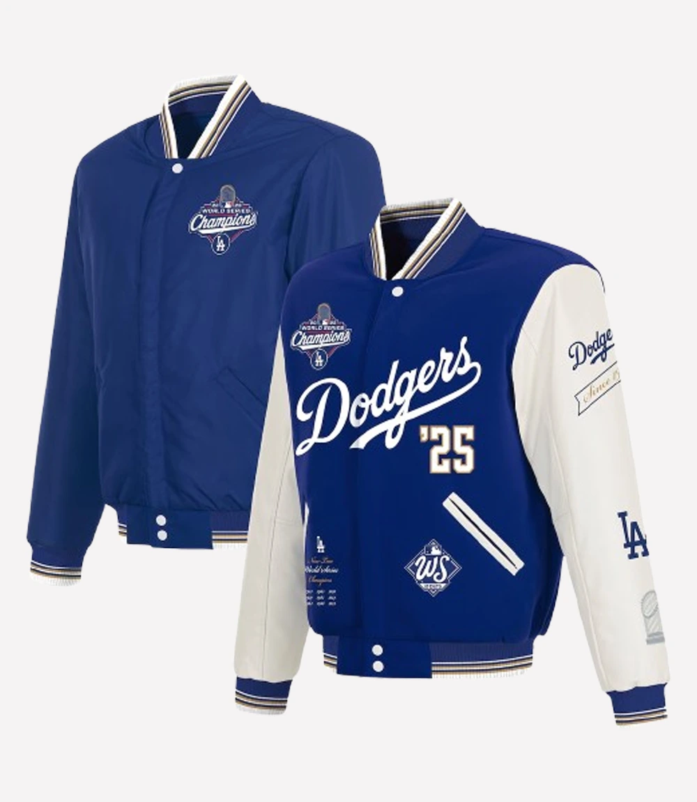 Los Angeles Dodgers JH Design 2025 World Series Champions Reversible Varsity Jacket Los Angeles Dodgers 2025 World Series Reversible Varsity Jacket