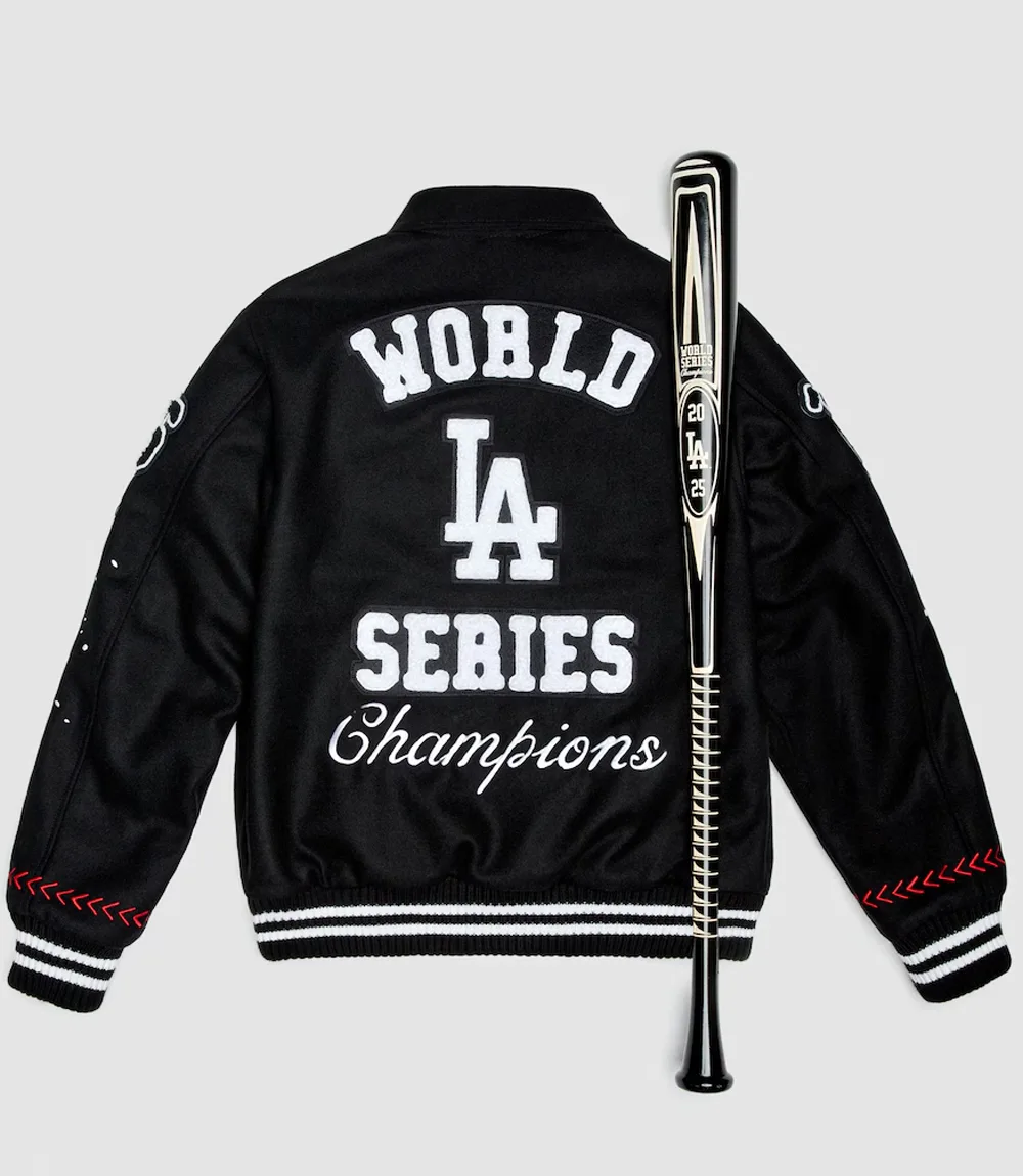 Los Angeles Dodgers x Fanatics World Series Champions Black Letterman Jacket Fanatics x Los Angeles Dodgers World Series Letterman Jacket Black