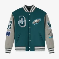 OVO 2025 Philadelphia Eagles Green and Grey Varsity Jacket