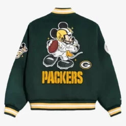 Mickey Mouse x Green Bay Packers Game Day Wool Letterman Varsity Jacket