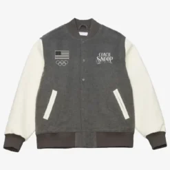 Mitchell & Ness Team USA Coach Snoop Varsity Grey and Cream Jacket