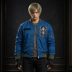 RE4 Remake Leon Bomber Blue Bomber Jacket