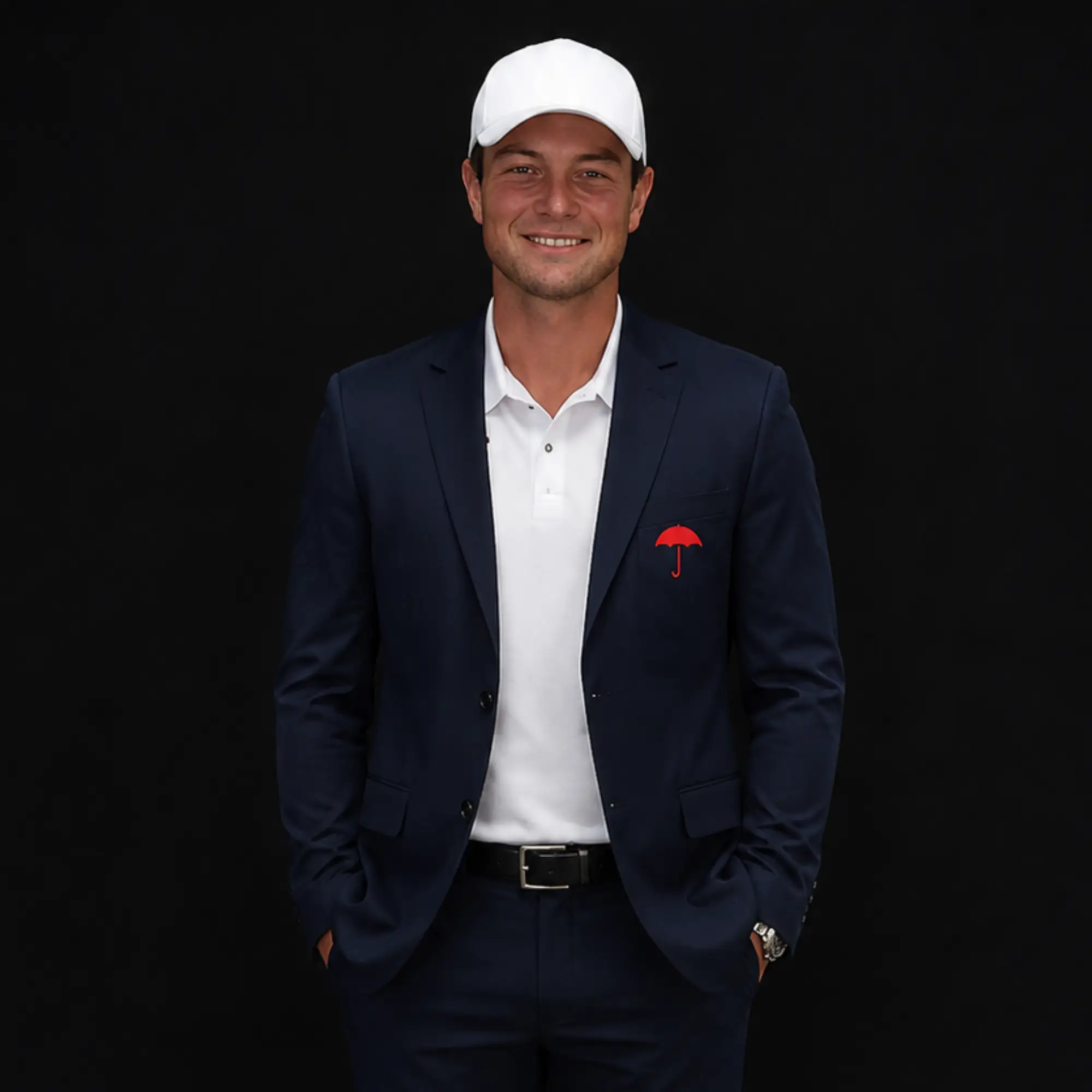 Viktor Hovland 2026 Navy Blazer Travelers Championship 2026 Viktor Hovland Umbrella Logo Navy Blue Blazer